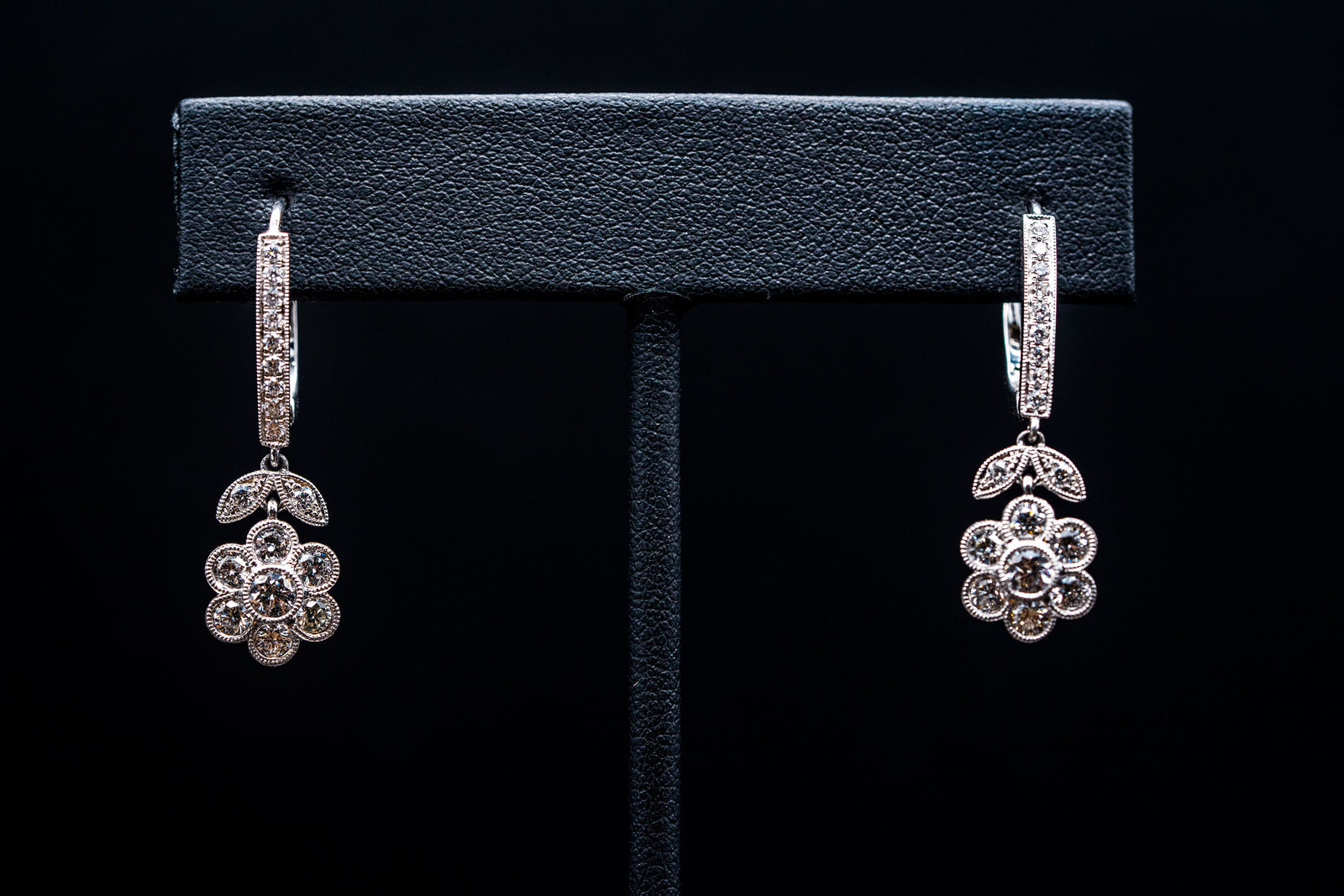 14k White Gold Flower Drop Earrings
