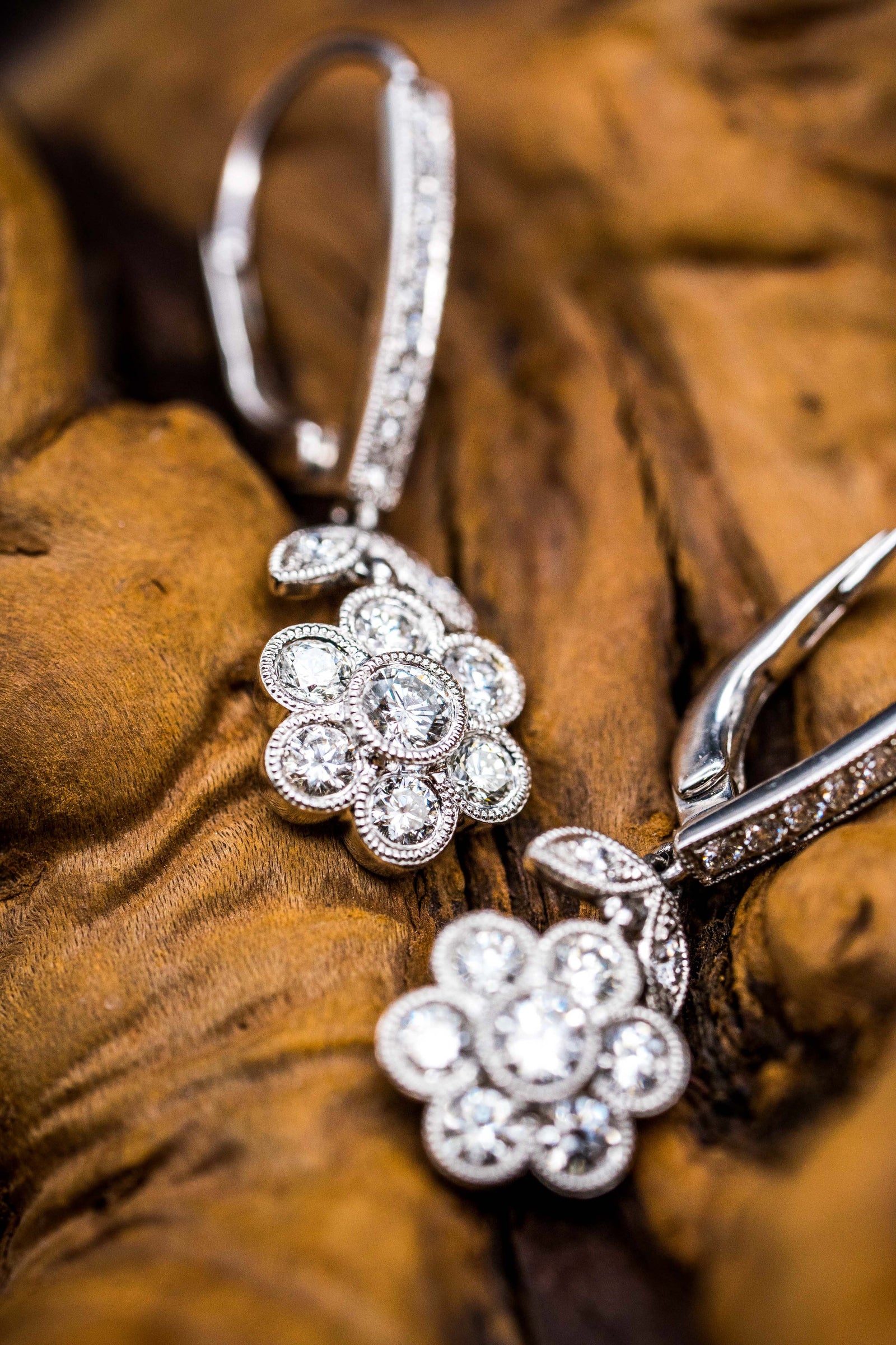 14k White Gold Flower Drop Earrings