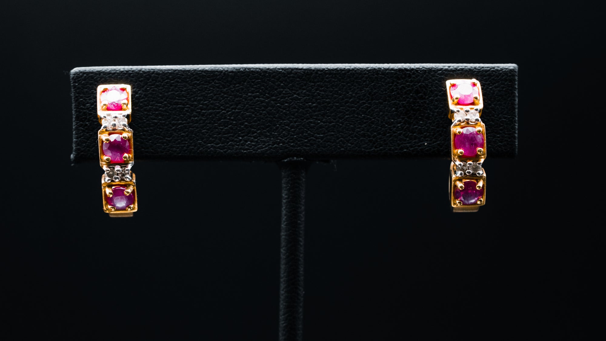 14k Yellow Gold Ruby and Diamond J Hoop Earrings