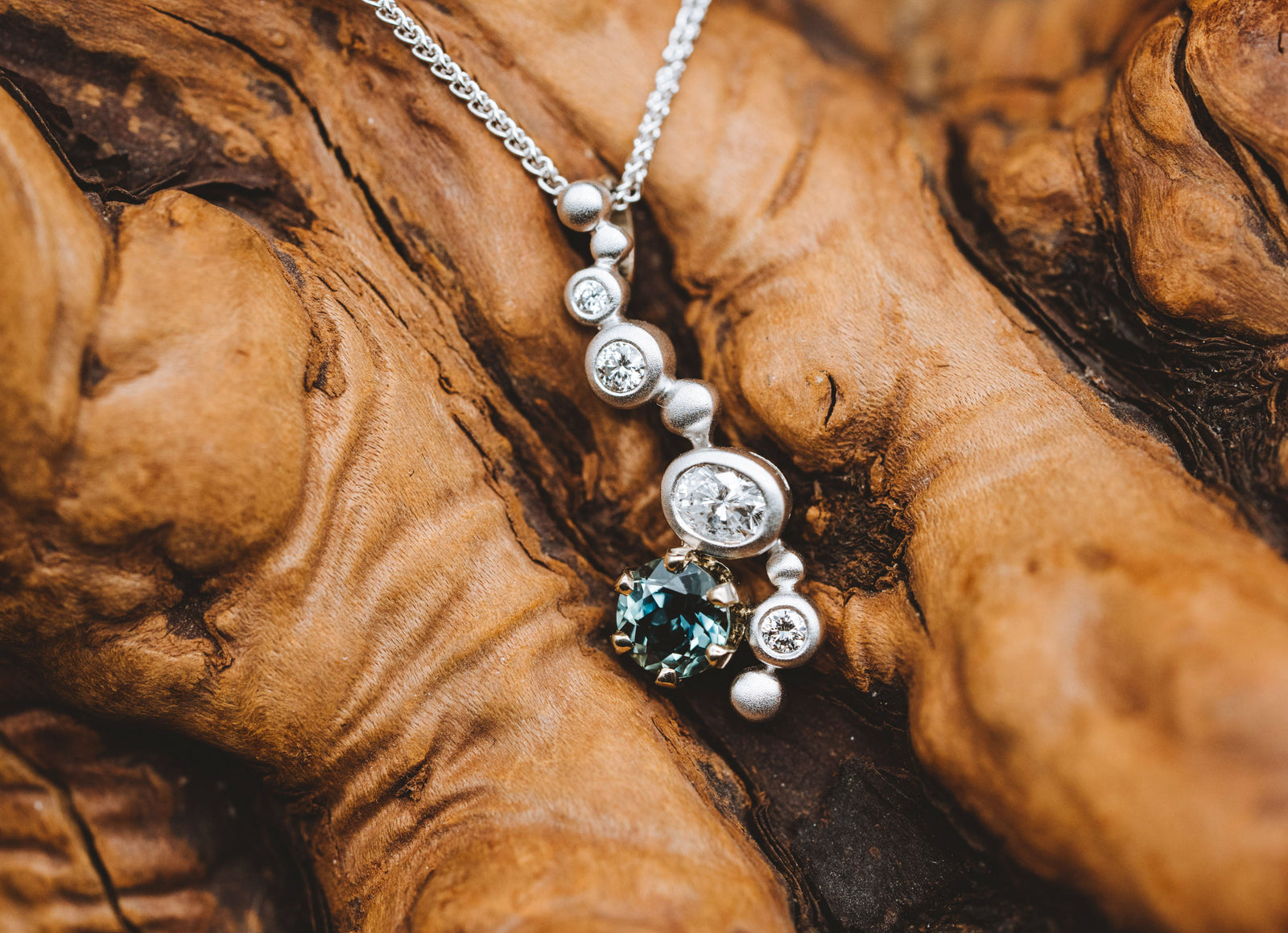 14k White Gold Sapphire and Diamond Pendant