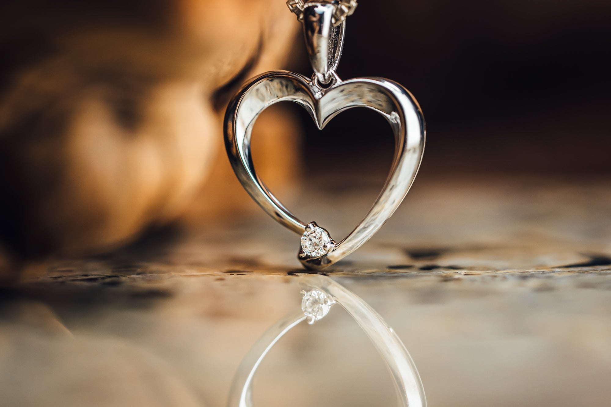 14k White Gold Heart and Diamond Pendant