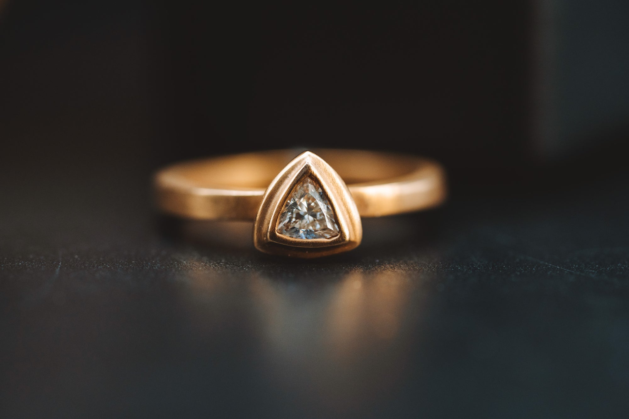 14k Rose Gold Trillion Cut Diamond Ring
