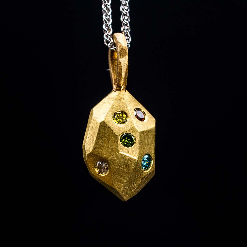 18k Yellow Gold Multi-Color Diamond Pendant